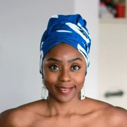 Afrikaanse hoofddoek / Vlisco headwrap - Blauw / Witte speedbird