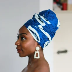 Afrikaanse hoofddoek / Vlisco headwrap - Blauw / Witte speedbird