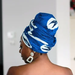 Afrikaanse hoofddoek / Vlisco headwrap - Blauw / Witte speedbird