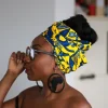 Afrikaanse hoofddoek / Vlisco headwrap - Geel / Blauwe leaftrail