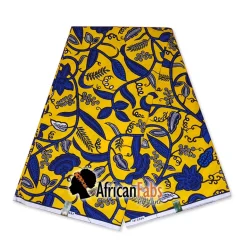 Afrikaanse hoofddoek / Vlisco headwrap - Geel / Blauwe leaftrail