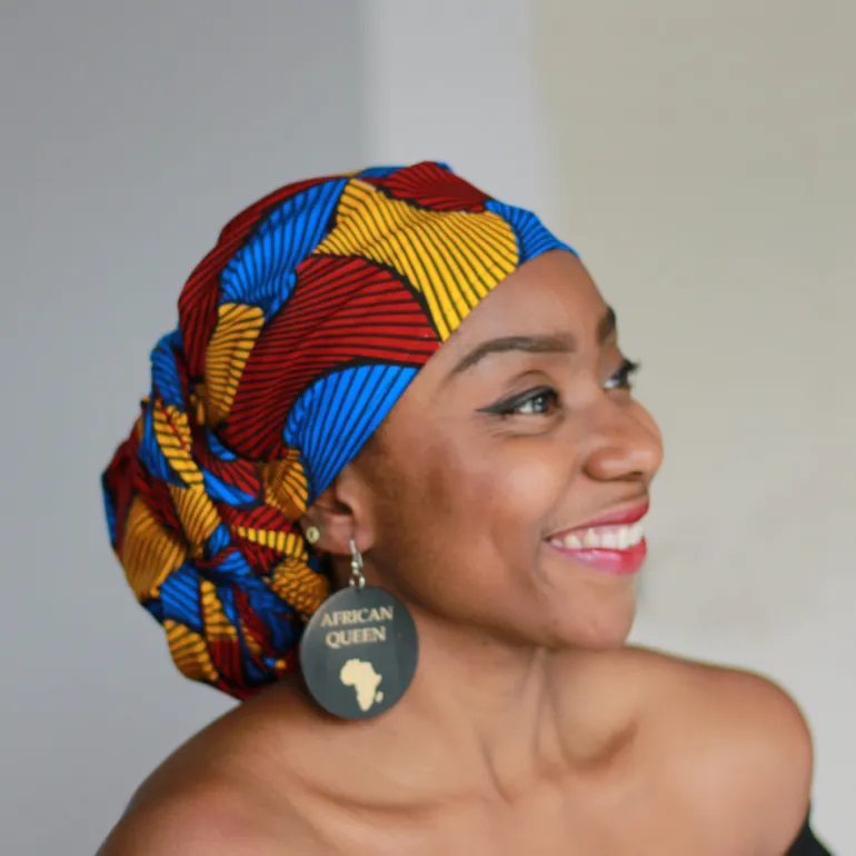 Afrikaanse hoofddoek / Vlisco headwrap - Rood / Blauw / Gele Santana