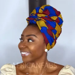 Afrikaanse hoofddoek / Vlisco headwrap - Rood / Blauw / Gele Santana