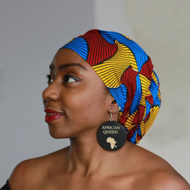 Afrikaanse hoofddoek / Vlisco headwrap - Rood / Blauw / Gele Santana
