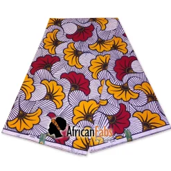 Afrikaanse hoofddoek / Vlisco headwrap - Wit / rode / gele trouwbloemen