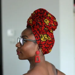 Afrikaanse hoofddoek / Vlisco headwrap - Rode / Gele branch
