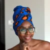 Afrikaanse hoofddoek / Vlisco headwrap - Blauw / Oranje electric bulb