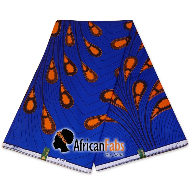 Afrikaanse hoofddoek / Vlisco headwrap - Blauw / Oranje electric bulb