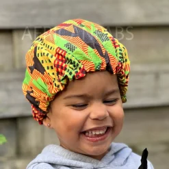 Afrikaanse Kente Print Slaapmuts ( Kindermaat 3-7 jaar ) Satijnen Hair Bonnet