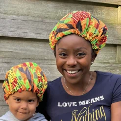 Afrikaanse Kente Print Slaapmuts (Moeder + Dochter / Mommy & Me) Satijnen Hair Bonnet