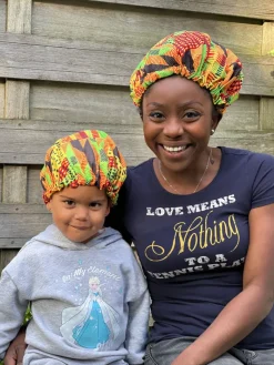 Afrikaanse Kente Print Slaapmuts (Moeder + Dochter / Mommy & Me) Satijnen Hair Bonnet