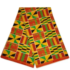 Afrikaanse Kente stof Groen Gele kente print AF-4005 - 100% katoen