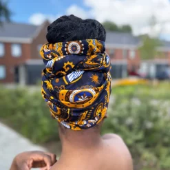 Afrikaanse Marineblauw Geel Paisley hoofddoek - headwrap