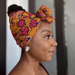 Afrikaanse Mosterd & Roze Botanical Flow hoofddoek - headwrap