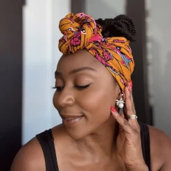 Afrikaanse Mosterd & Roze Botanical Flow hoofddoek - headwrap