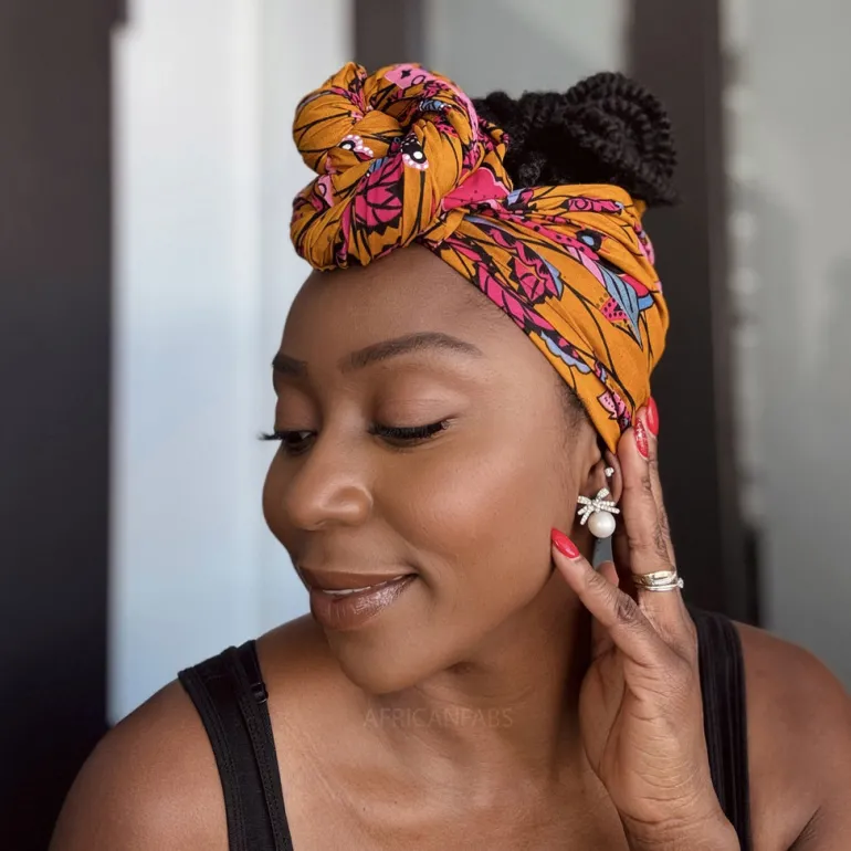 Afrikaanse Mosterd & Roze Botanical Flow hoofddoek - headwrap