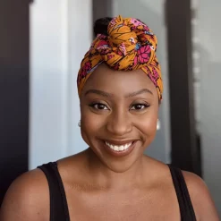 Afrikaanse Mosterd & Roze Botanical Flow hoofddoek - headwrap