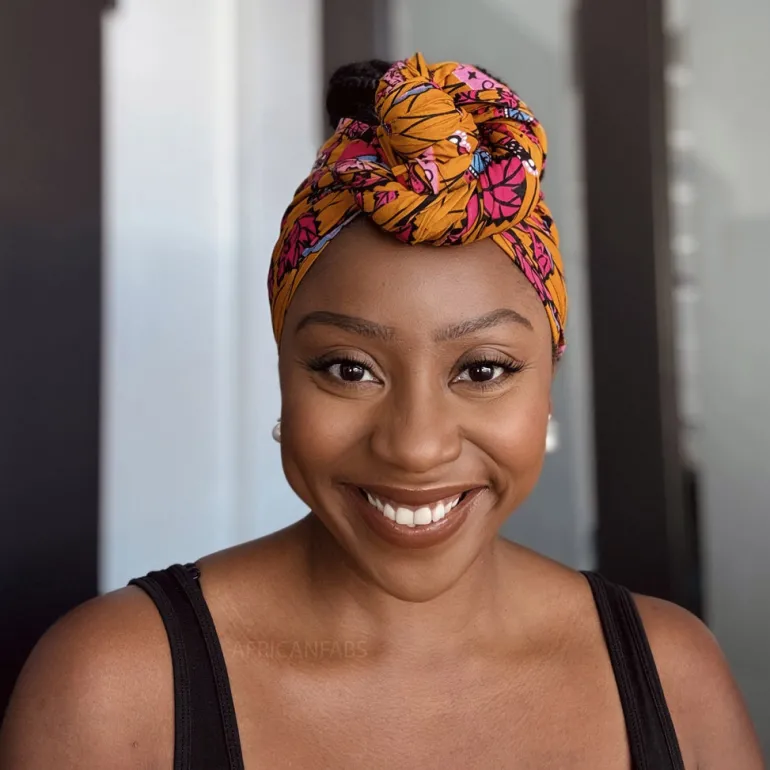 Afrikaanse Mosterd & Roze Botanical Flow hoofddoek - headwrap