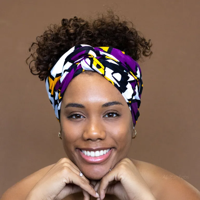 Afrikaanse Paars / Gele Samakaka hoofddoek - headwrap