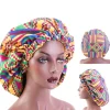 Afrikaanse Paars / Groene Kente Print Satijnen Slaapmuts / Hair Bonnet (reversible)