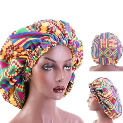 Afrikaanse Paars / Groene Kente Print Satijnen Slaapmuts / Hair Bonnet (reversible)