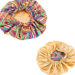 Afrikaanse Paars / Groene Kente Print Satijnen Slaapmuts / Hair Bonnet (reversible)