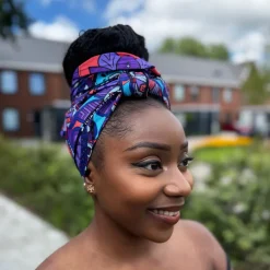 Afrikaanse Paars & Lichtblauw Mandala Patchwork hoofddoek - headwrap