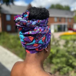 Afrikaanse Paars & Lichtblauw Mandala Patchwork hoofddoek - headwrap