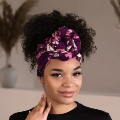 Afrikaanse Paars / witte Flower hoofddoek - headwrap