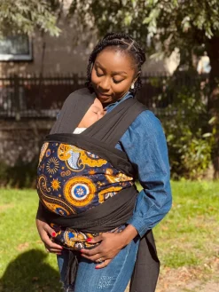 Afrikaanse Print Draagdoek / Draagzak / baby wrap / baby sling - Donkerblauw Geel Paisley