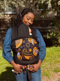 Afrikaanse Print Draagdoek / Draagzak / baby wrap / baby sling - Donkerblauw Geel Paisley