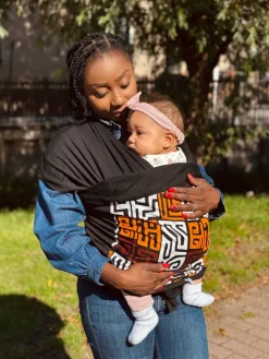 Afrikaanse Print Draagdoek / Draagzak / baby wrap / baby sling - Bordeauxrood & Geel-oranje Kuba Blokken Congo