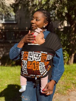 Afrikaanse Print Draagdoek / Draagzak / baby wrap / baby sling - Bordeauxrood & Geel-oranje Kuba Blokken Congo