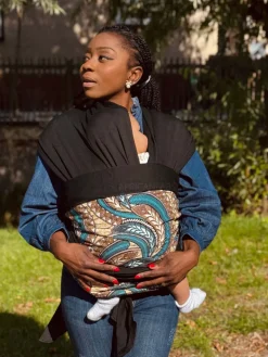 Afrikaanse Print Draagdoek / Draagzak / baby wrap / baby sling - Beige Blauwe Feather