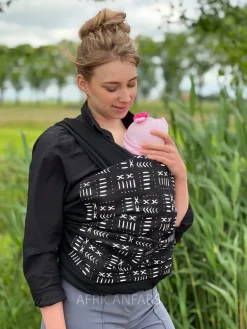 Afrikaanse Print Draagdoek / Draagzak / baby wrap / baby sling - Zwart / wit mud
