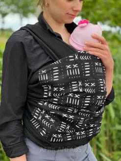 Afrikaanse Print Draagdoek / Draagzak / baby wrap / baby sling - Zwart / wit mud