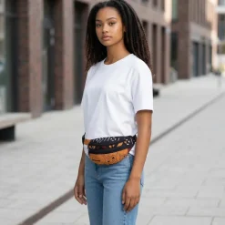 Afrikaanse print heuptasje / Fanny pack - Bruine Bogolan Symbols - Festival tasje met verstelbare band