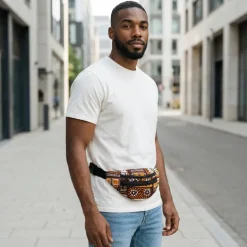 Afrikaanse print heuptasje / Fanny pack - Bruine Bogolan Patterns - Festival tasje met verstelbare band