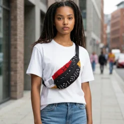 Afrikaanse print heuptasje / Fanny pack - Rode Bogolan Symbols - Festival tasje met verstelbare band