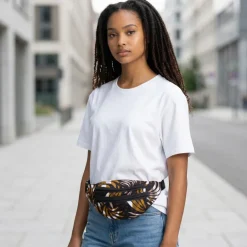 Afrikaanse print heuptasje / Fanny pack - Mix Bruine Feathers - Festival tasje met verstelbare band