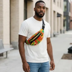 Afrikaanse print heuptasje / Fanny pack - Groen / gele kente - Festival tasje met verstelbare band