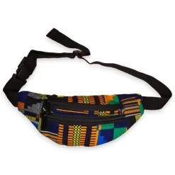Afrikaanse print heuptasje / Fanny pack - Blauw / Oranje kente - Festival tasje met verstelbare band