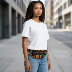 Afrikaanse print heuptasje / Fanny pack - Blauw / Oranje kente - Festival tasje met verstelbare band