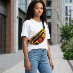 Afrikaanse print heuptasje / Fanny pack - Gele / rode bloem - Festival tasje met verstelbare band