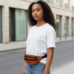 Afrikaanse print heuptasje / Fanny pack - Oranje / gele bogolan - Festival tasje met verstelbare band