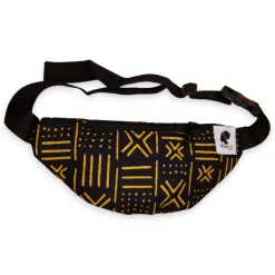 Afrikaanse print heuptasje / Fanny pack - Geel / zwart bogolan - Festival tasje met verstelbare band