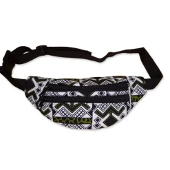 Afrikaanse print heuptasje / Fanny pack - Wit groene bogolan - Festival tasje met verstelbare band