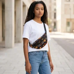 Afrikaanse print heuptasje / Fanny pack - Bruine bogolan - Festival tasje met verstelbare band