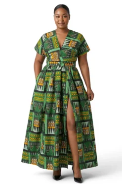 Afrikaanse print Infinity Multiway Maxi Jurk - Verstelbare Split - Groen Emerald Spirit