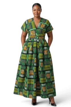 Afrikaanse print Infinity Multiway Maxi Jurk - Verstelbare Split - Groen Emerald Spirit